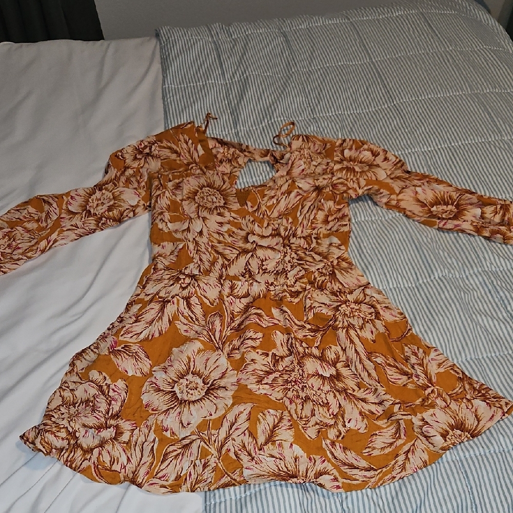 Band of Gypsies Floral Mini Dress - Orange and Pink